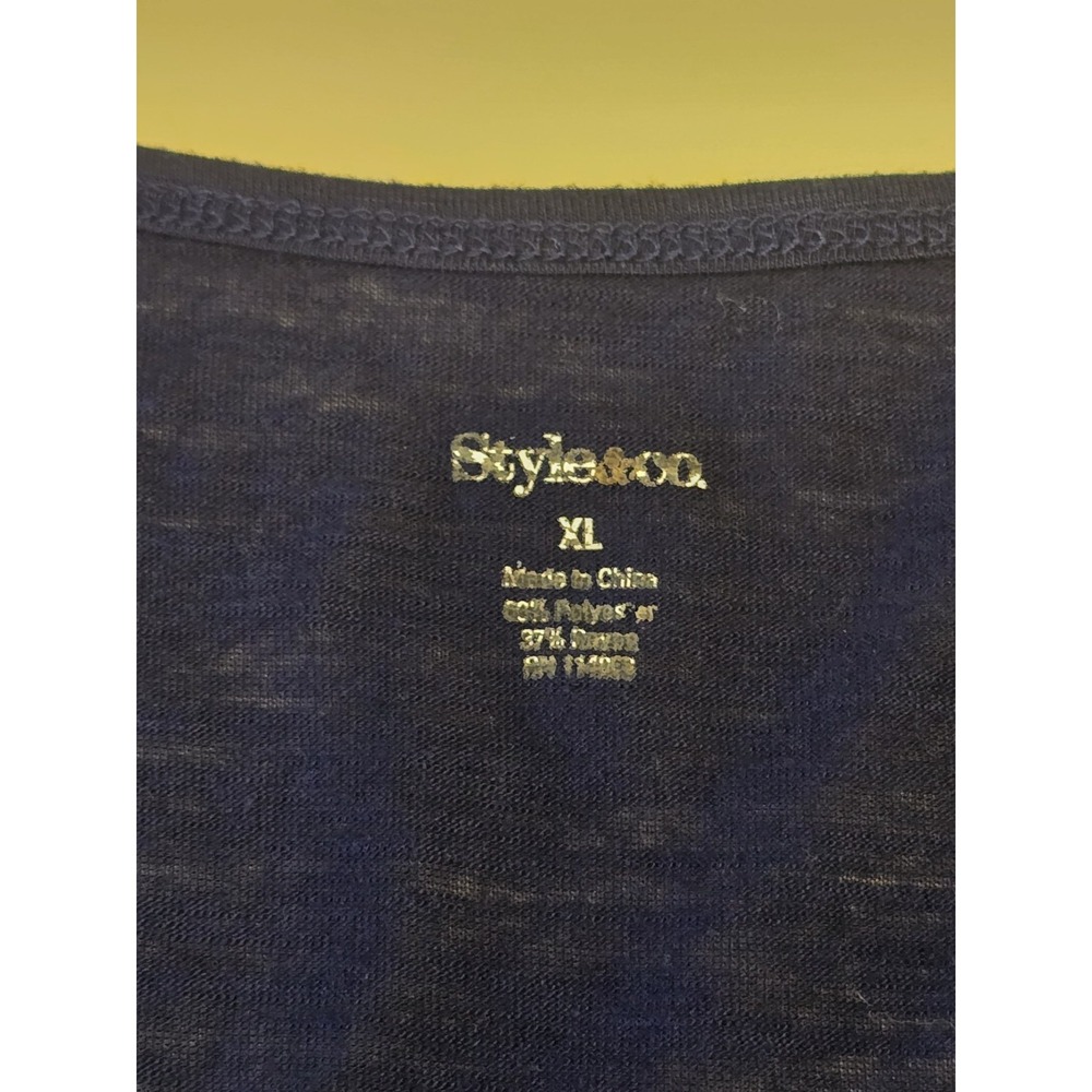 STYLE & CO Cotton T-Shirt Tee Cinched Sleeves Blue Sheer Size XL - Picture 2 of 6